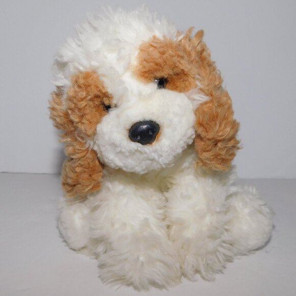 Russ Berrie 7" Plush White Tan Puppy Dog Puddin 24041 Cocker Spaniel Cookapoo - Picture 1 of 6